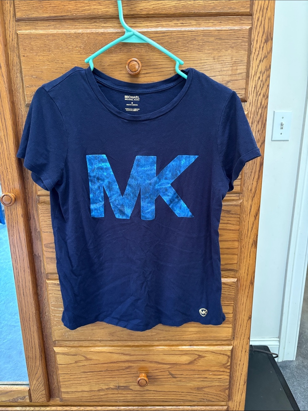 Michael Kors Navy Short Sleeve Tee with Blue MK Graphic